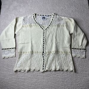 Women Handknits By Storybook Large Sailboat French Twist Lace Jewel Cardigan‎